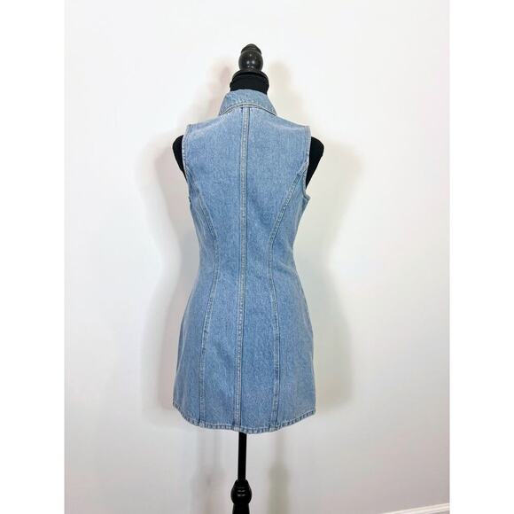 Grlfrnd Selena Denim Mini Dress in High Point Blue Size XS Sleeveless Full Zip - Picture 3 of 5